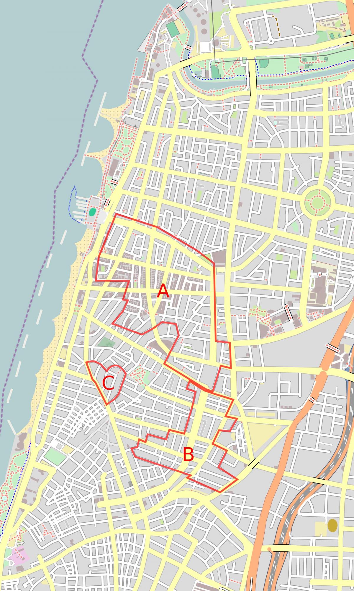 mapa de la ciudad blanca de Tel Aviv