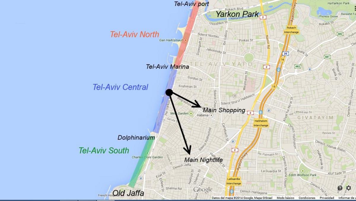 mapa de Tel Aviv y de la vida nocturna