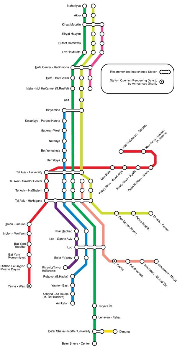 Tel Aviv, estaciones de ferrocarril mapa